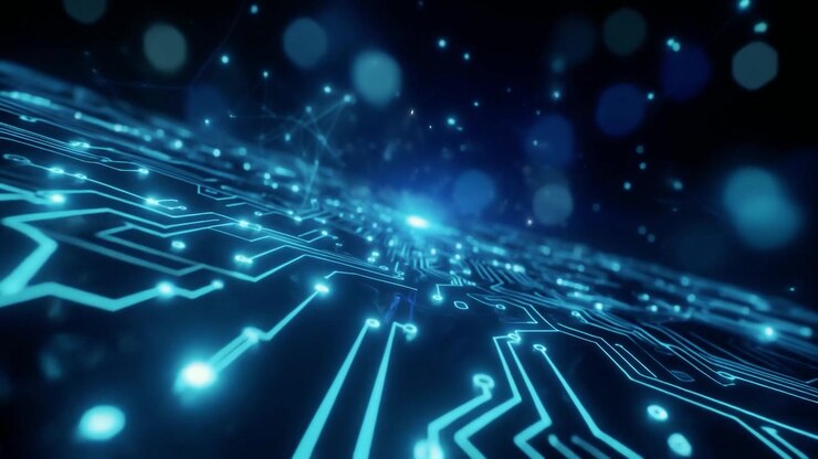 Circuito stampato digitale con flusso di dati luminescente e connessioni di rete