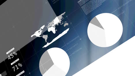 animation of financial data processing over grid on blue background