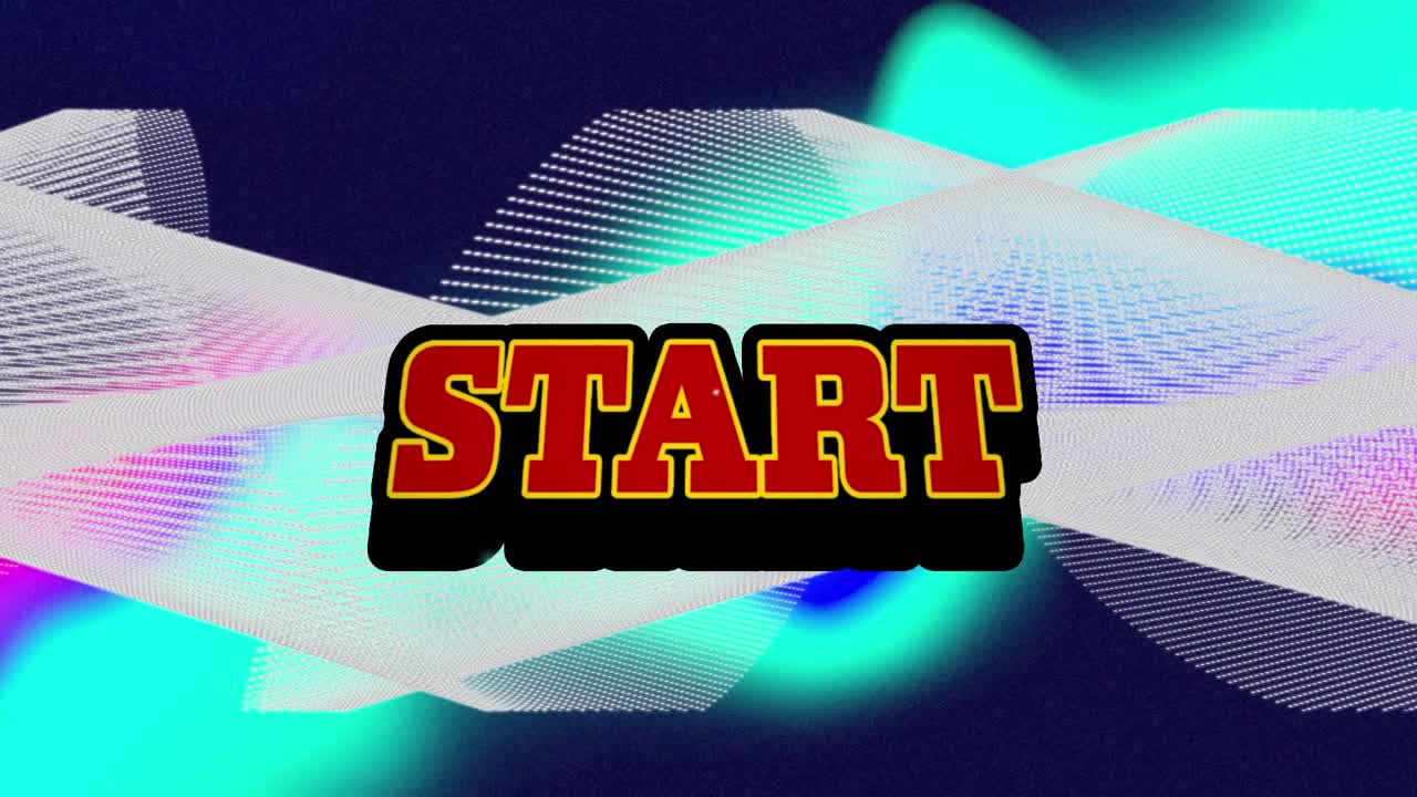 Animation of start text banner over digital waves against blue gradient background