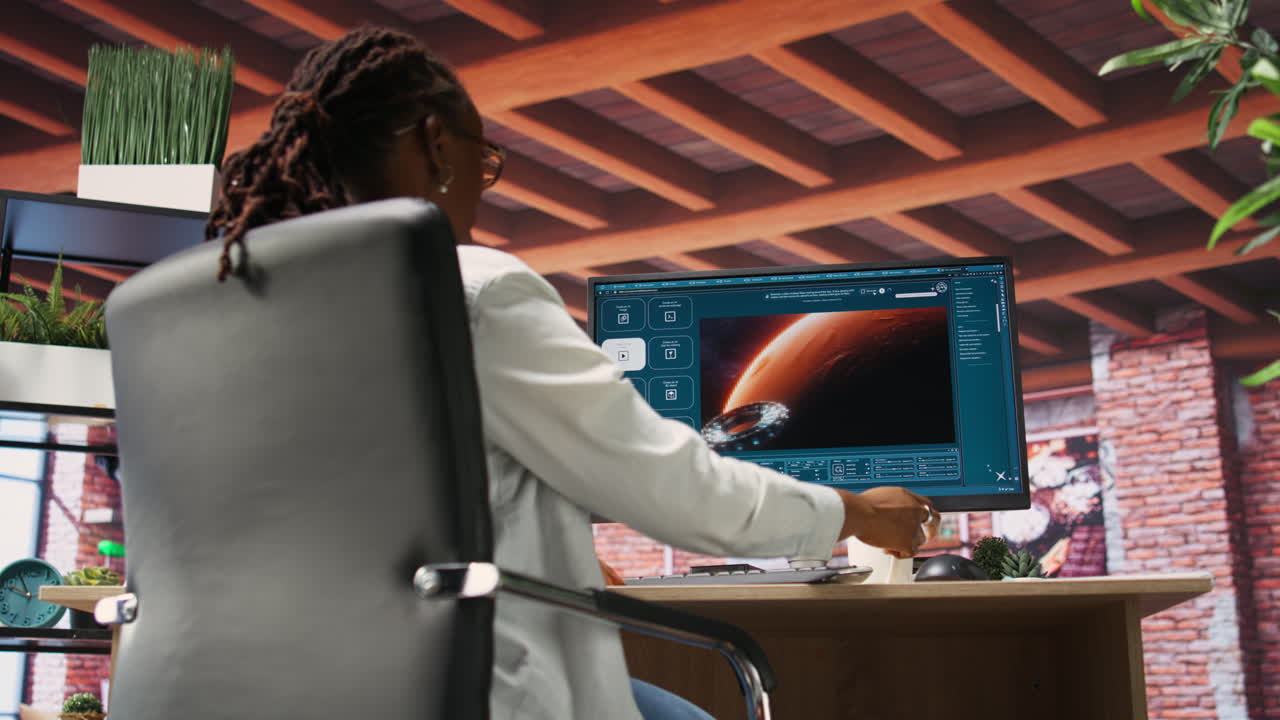 Woman drinking coffee and using AI virtual assistant producing clips