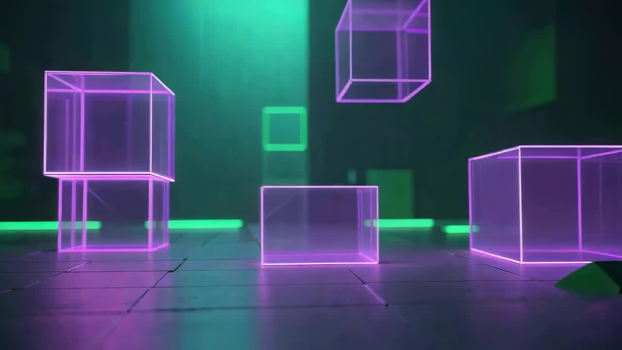 Glowing Neon Cubes Abstract Background