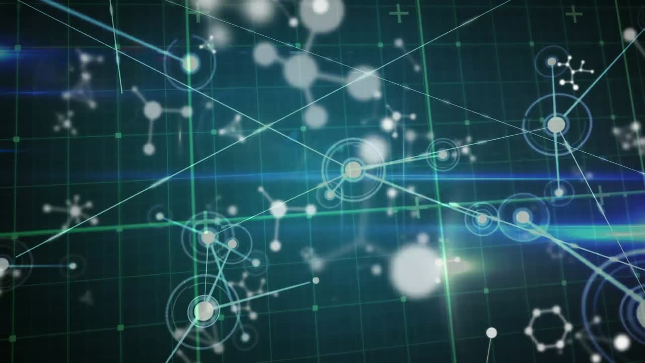 연결 네트워크의 애니메이션, 움직이는 불과 데이터 처리, 검은색에