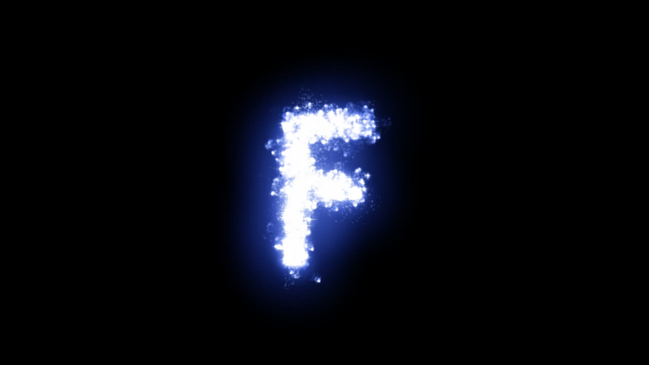 Lettera F luminosa con stelle scintillanti su sfondo trasparente