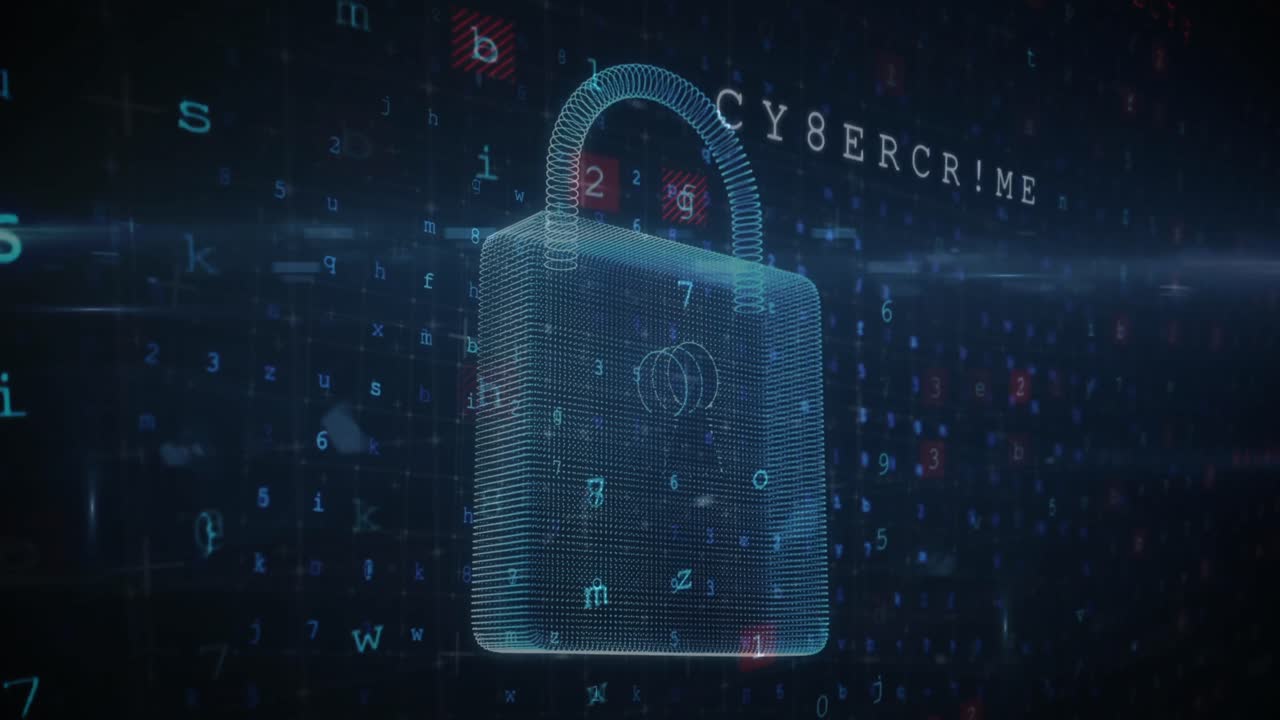 animazione di numeri che cadono sopra il lucchetto di sicurezza online