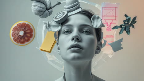 surreal conceptual portrait with floating elements