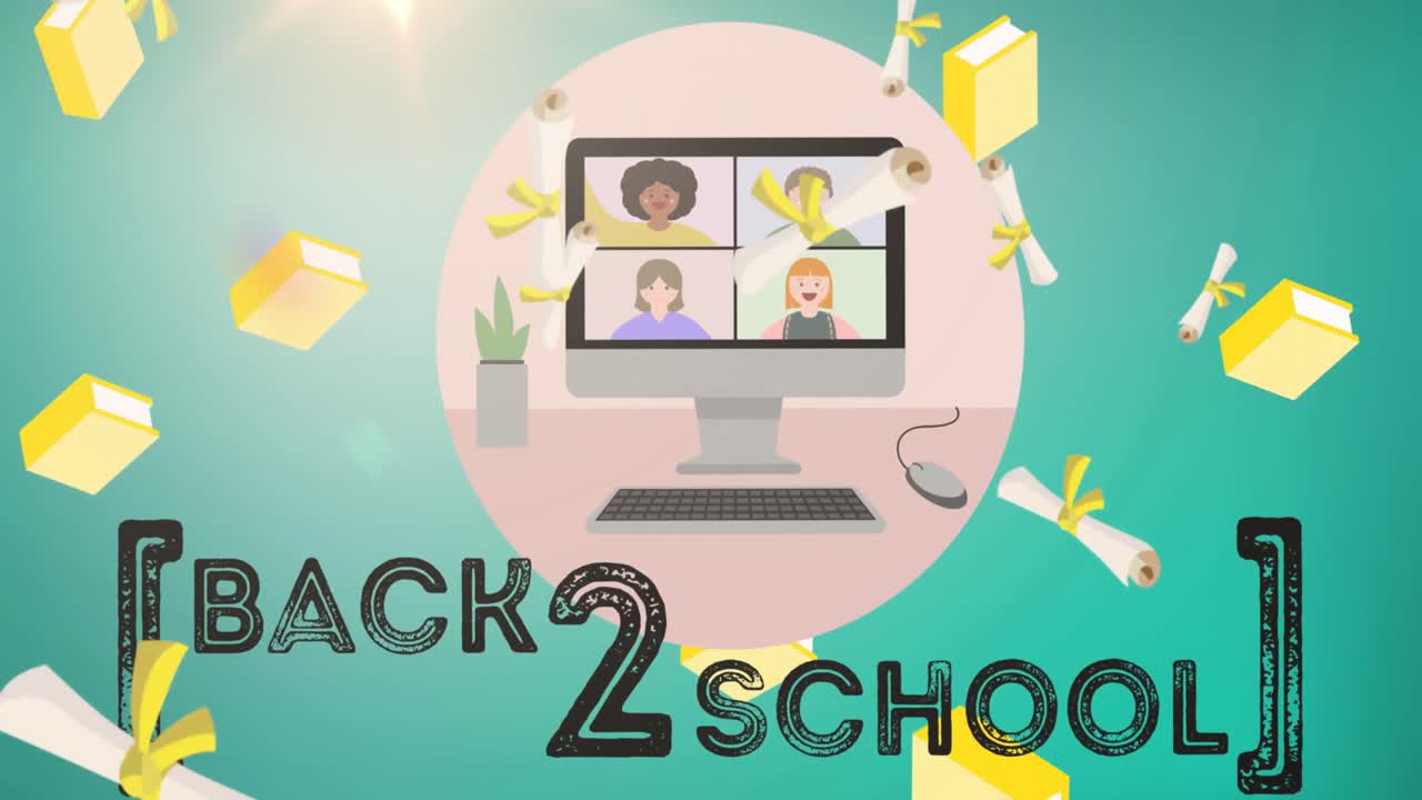 초록색 배경에 있는 학교 복귀 텍스트의 애니메이션