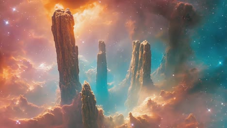 cosmic pillars in a starry nebula