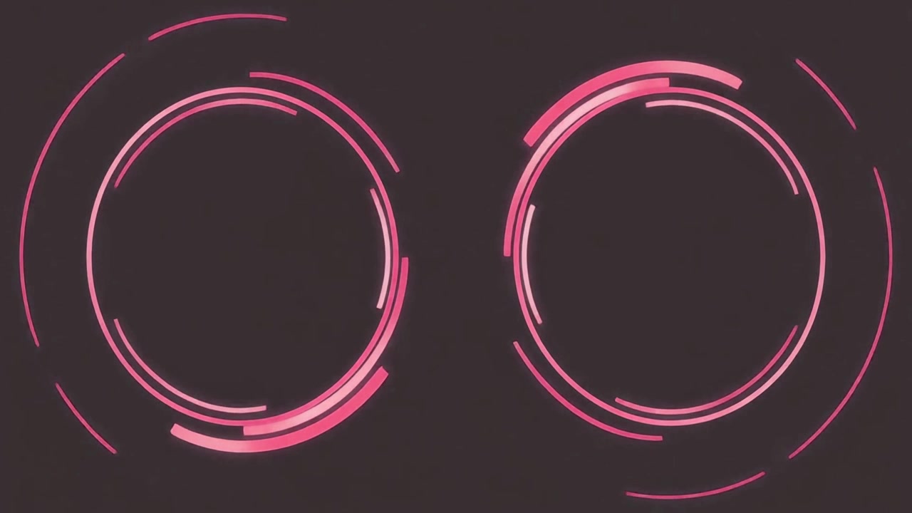 Abstracte roze neoncirkels roterend op donkere achtergrond