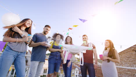 friends enjoying a rooftop party with