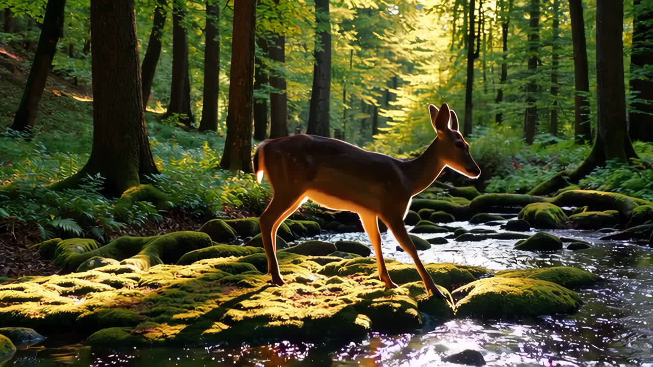 Cervi in un ruscello della foresta