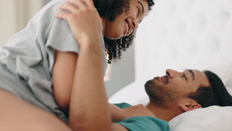 couple, love and romance in bedroom
