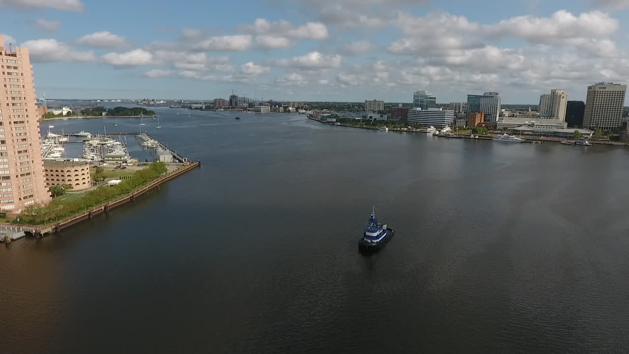 aerial shot of a city on the water