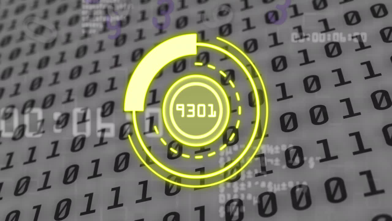 Animation of yellow circle with numbers over binary code
