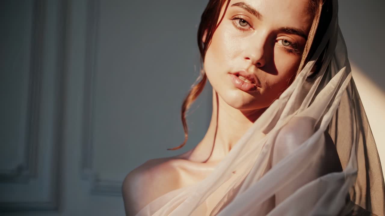 밝고 은 천으로 된 여성 초상화