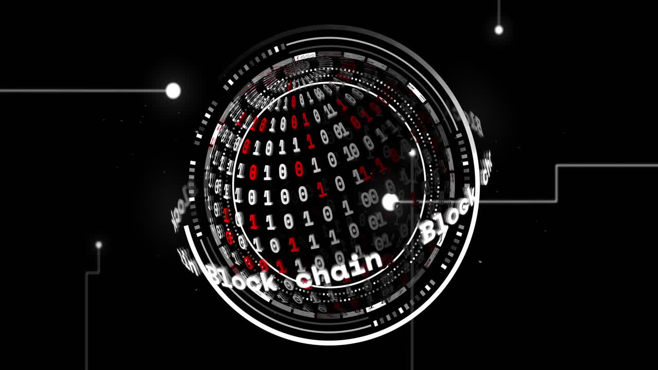 블랙 백그라운드에서 바이너리 코딩과 데이터 처리를 가진 지구의 애니메이션