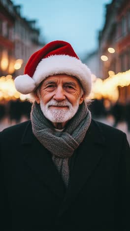 smiling senior man wearing santa hat