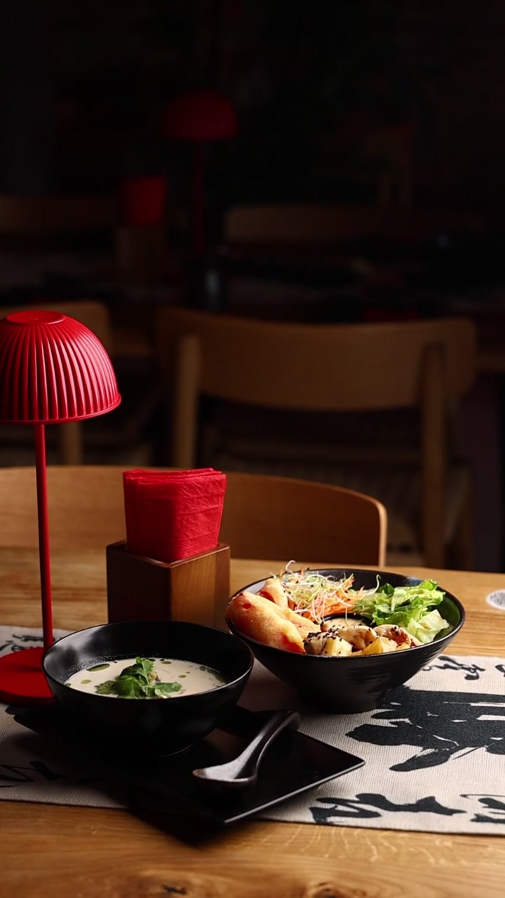 Asian Fusion Meal Served in a Restaurant Setting