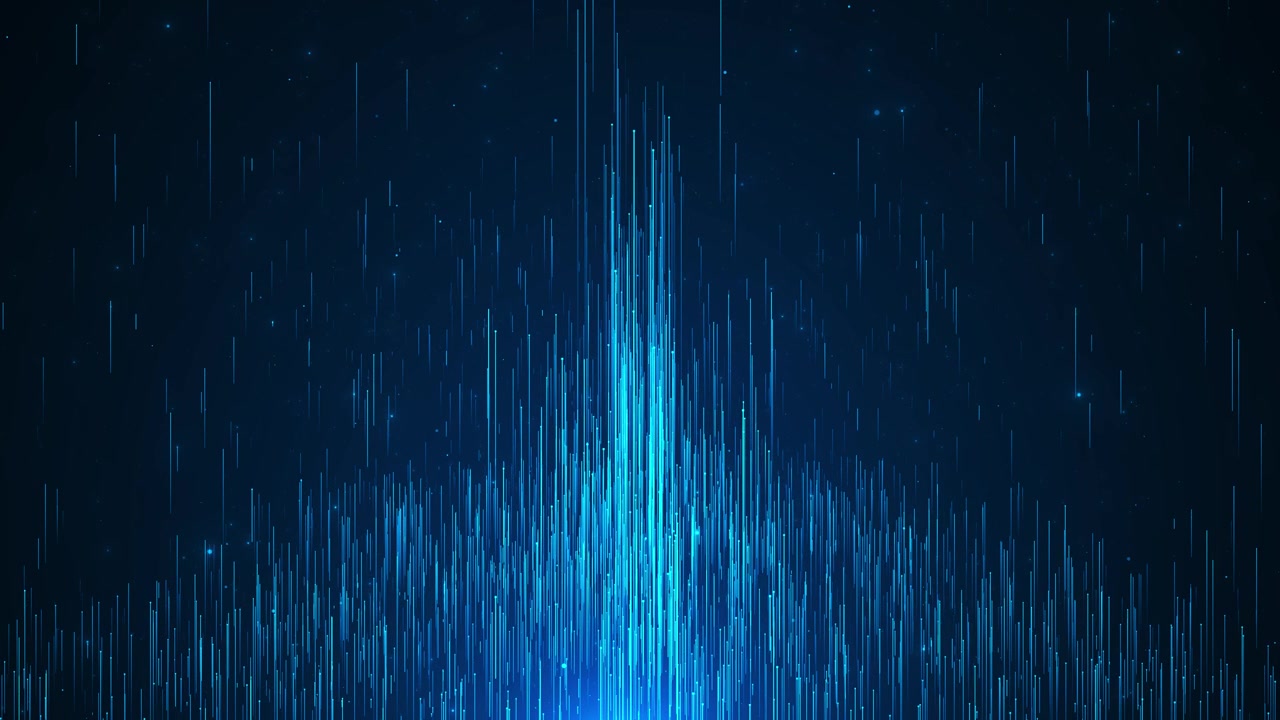 Blue vertical data rain background glowing cyan lines falling particles and tall audio tech space ai