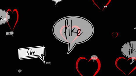 animación de corazones y reacciones similares sobre un fondo negro