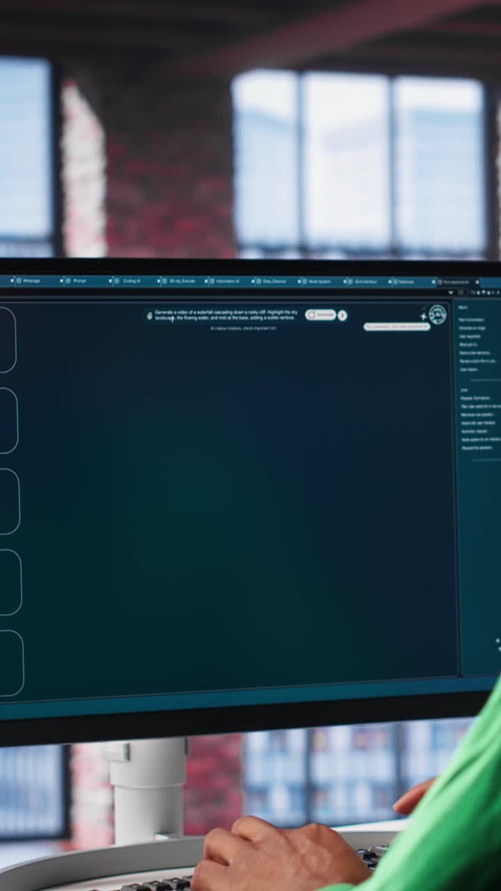 Vertical Video Young person uses software combining data and machine learning