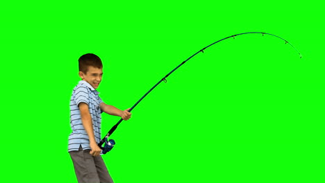 Little-boy-fishing-on-green-screen