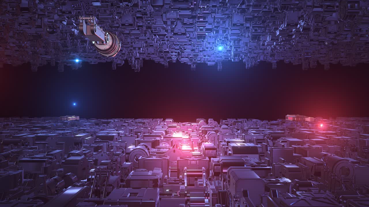 Complex Spaceship Fleet Slowly Flying In Outer Space