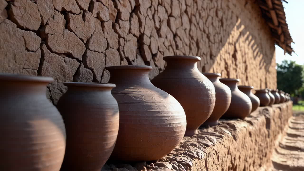 Clay Pots on Adobe Wall