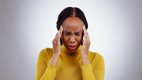 Black-woman,-headache-and-pain-with-stress