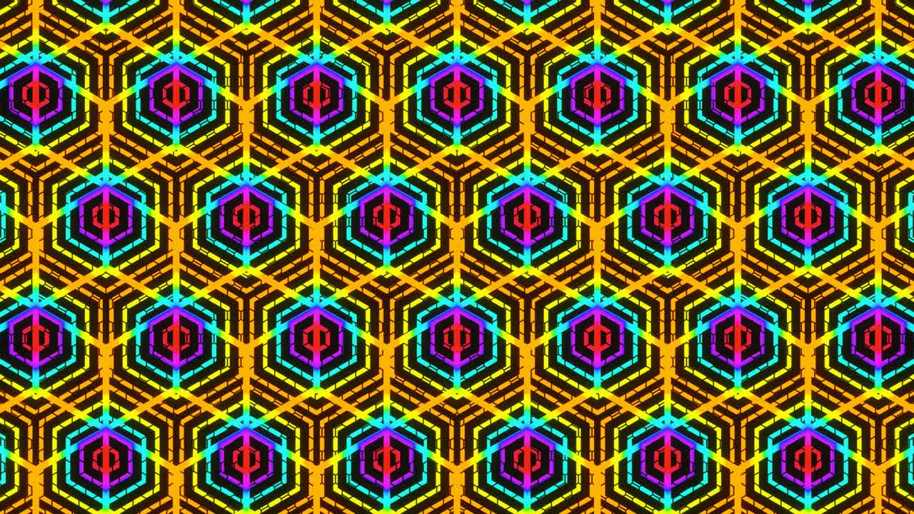 hipnotizante futurista brillante y colorido patrón interminable de bucles de hexágonos