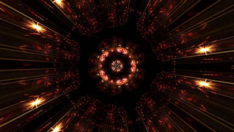 fondo rotación de luz futurista con luces de llamarada de caleidoscopio estallado. bucle sin costuras de 4k. forma abstracta con luz moviéndose y girando. luz dorada brillante fluorescente para títulos, presentación.