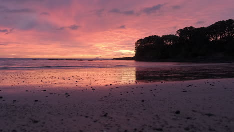 Bunter-Sonnenuntergang-Und-Baumschatten,-Neuseeland