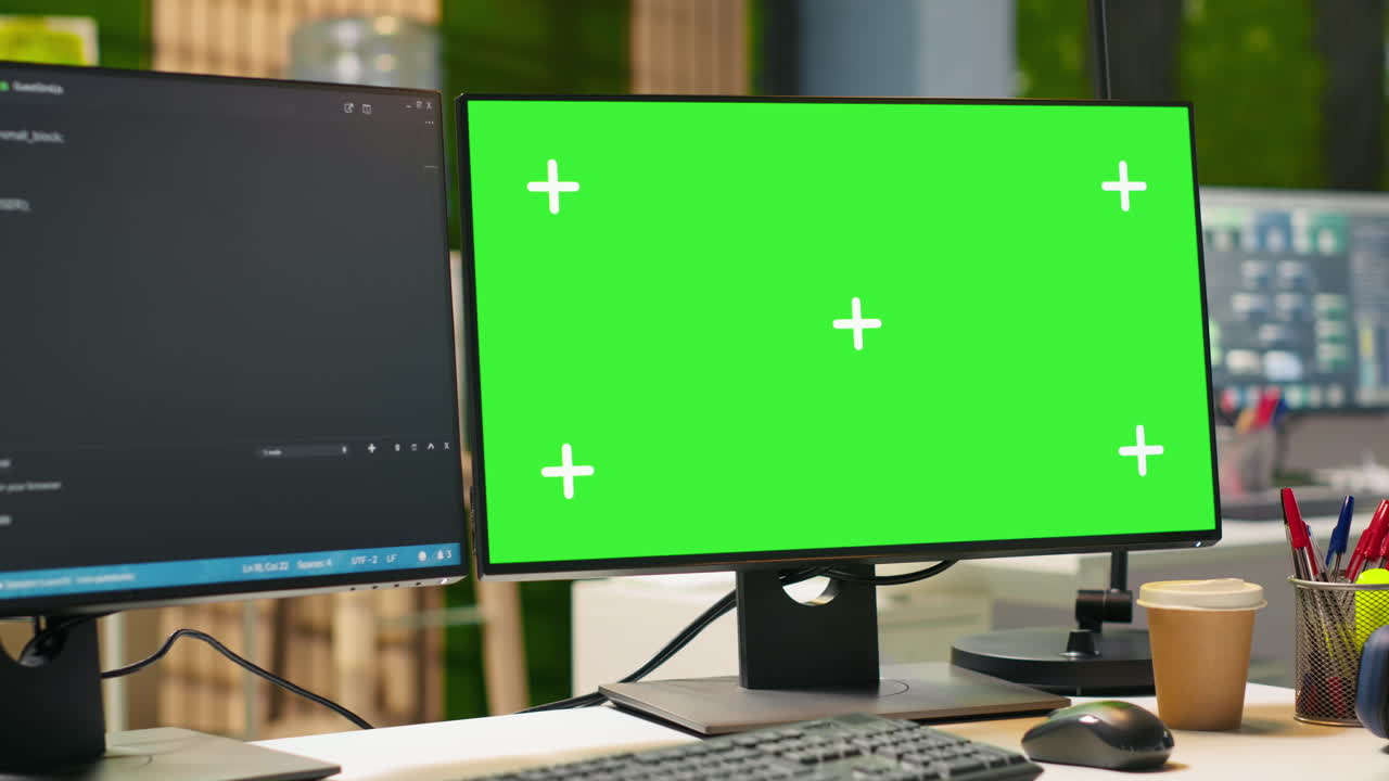 Technology Company Workspace With Chroma Key Computer