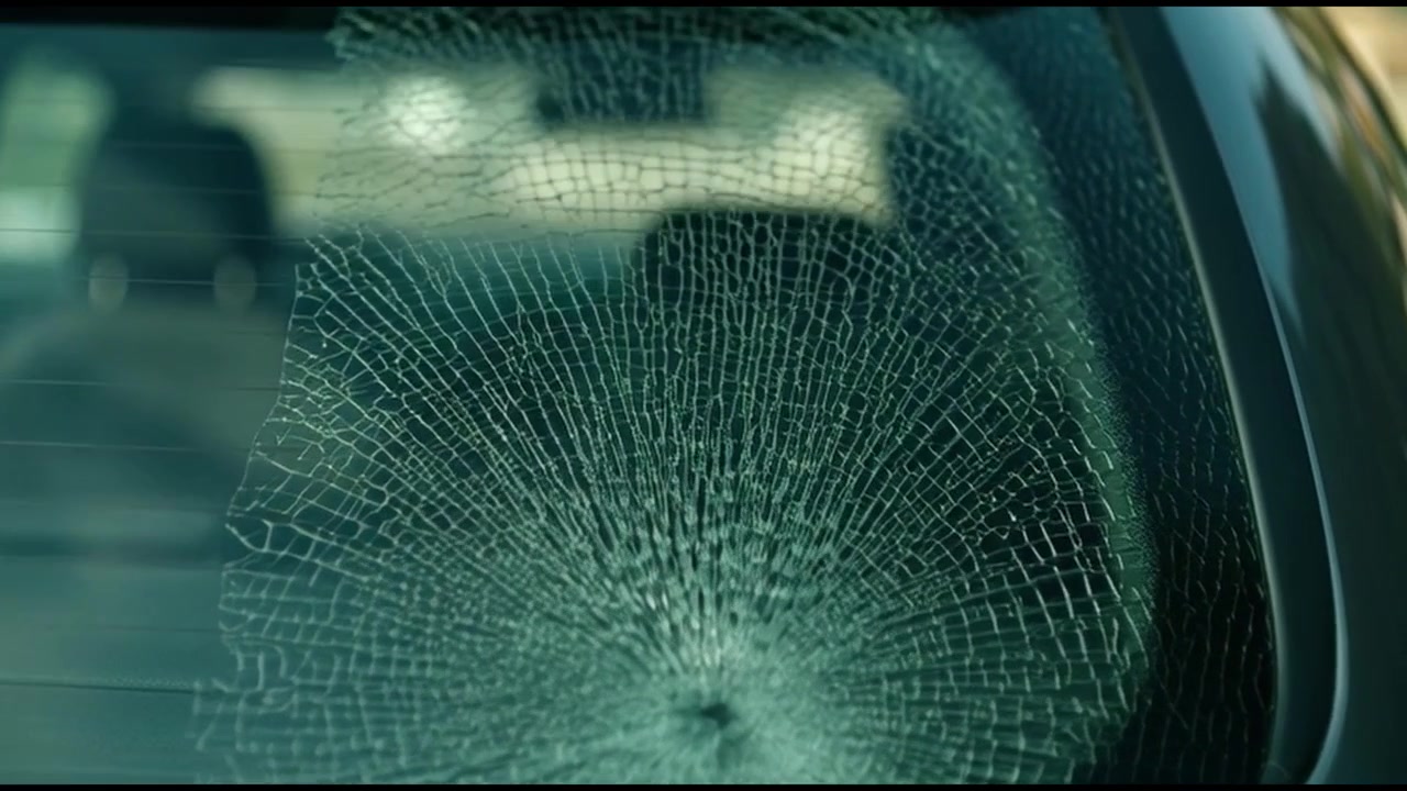 Close-up of a Shattered Rear Car Window