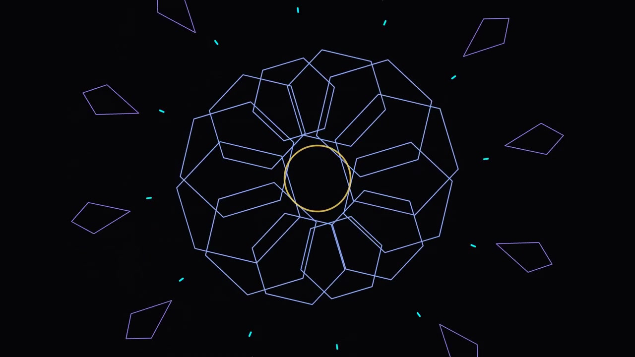 Abstract Geometric Mandala Animation with Pulsing Neon Lines