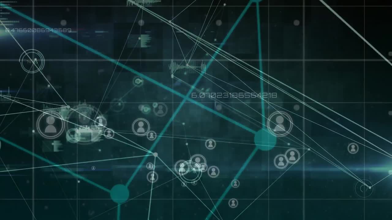 Animation of network of connections with people icons on green background