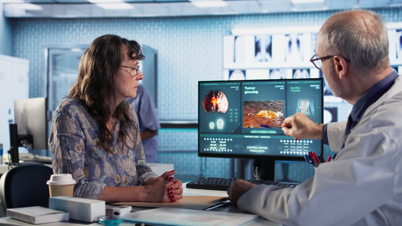 Vertical Video Physician consulting a patient about an MRI scan providing diagnostics insights