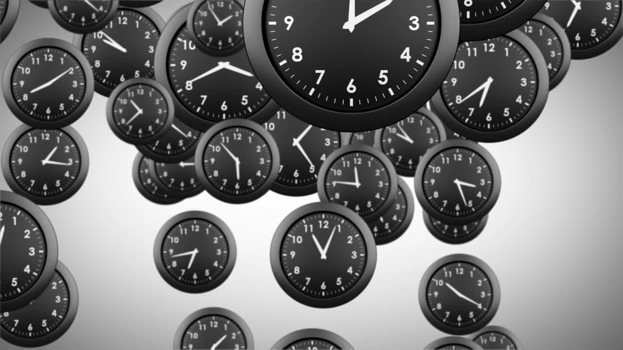 Falling clocks on grey background