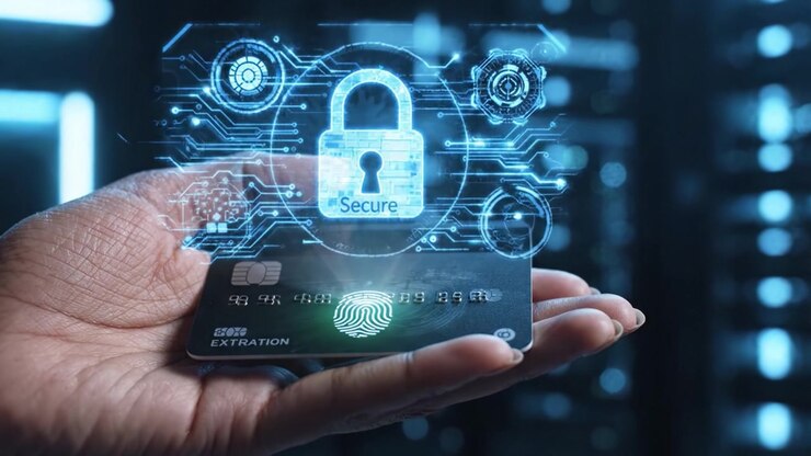 A Close-Up Examination of a Hand Holding a Credit Card, Highlighting Security Features and Digital Safeguards in a Modern Cyber Environment