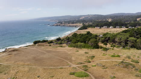 aerial fly over the coast of sea ranch, california