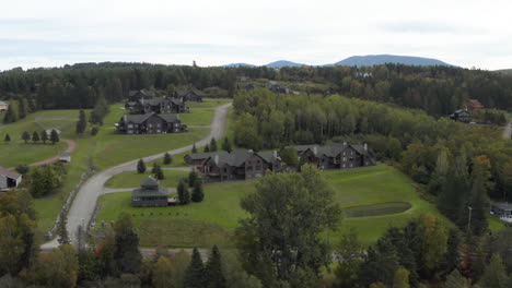 aerial view of summer homes on the hillsides of rangeley, lake in ruralmaine