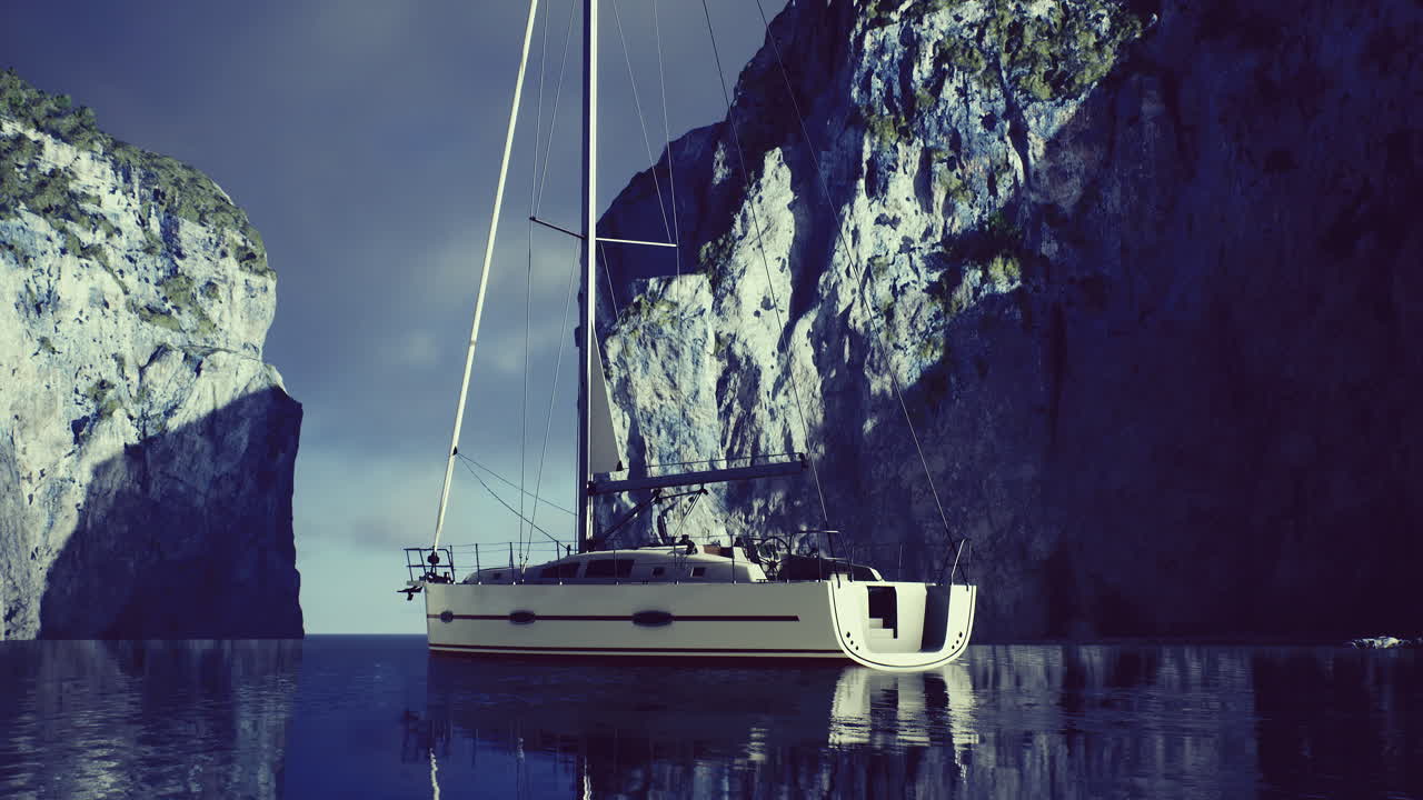 Sailing through calm waters surrounded by dramatic cliffs in a serene cove