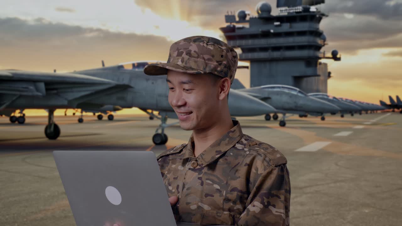 Military Personnel Working on Aircraft Carrier