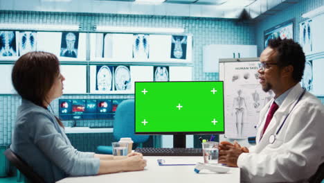 male physician expert presenting diagnosis on isolated chroma key screen