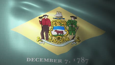 bandera ondeando de delaware. primer plano, animación en 3d con bucle
