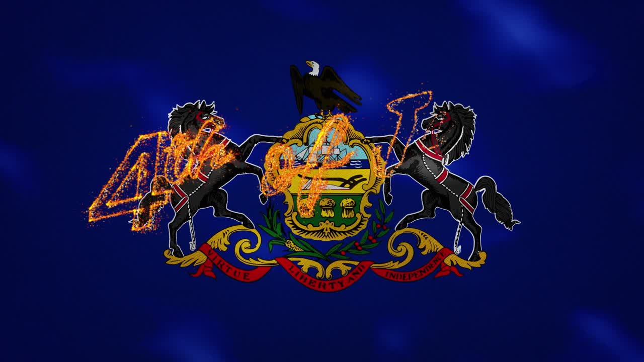 펜실베이니아 발의 배경은 7월 4일 화재 글자, 루프입니다.