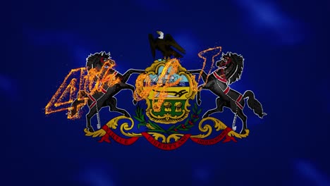 la bandera de pensilvania de fondo para el 4 de julio, letras de fuego, bucle.
