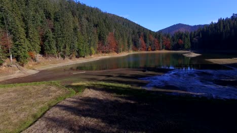 aerial shot famous mountain lake