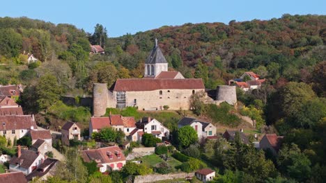 aerial view of gargilesse village and its castle, france