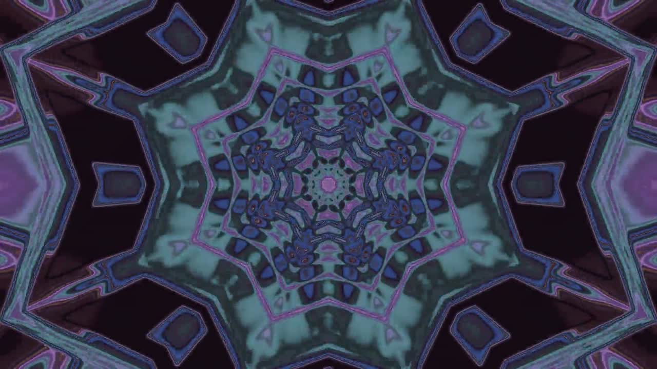 An endless visual display features intricate geometric shapes and patterns in warm hues, creating a captivating, hypnotic effect that draws the viewer into its rhythmic motions