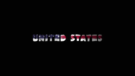 united states country wiggle text animation lettering with her waving flag blend in as a texture - black screen background chroma key loopable video